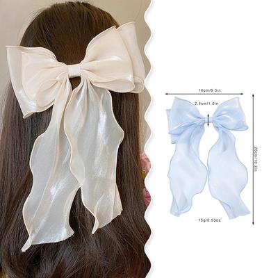 Chiffon Bow Hair Clip Women Large Bowknot Stain Hairpin Girls Solid Color Ponytail Clip Hair Accessories Headwear Gift