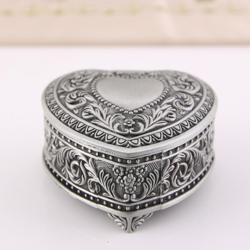 Elegant Heart Jewelry Holder Earring Organizer with Black Velvets Interior Florals Engraved Box for Protecting Valuables