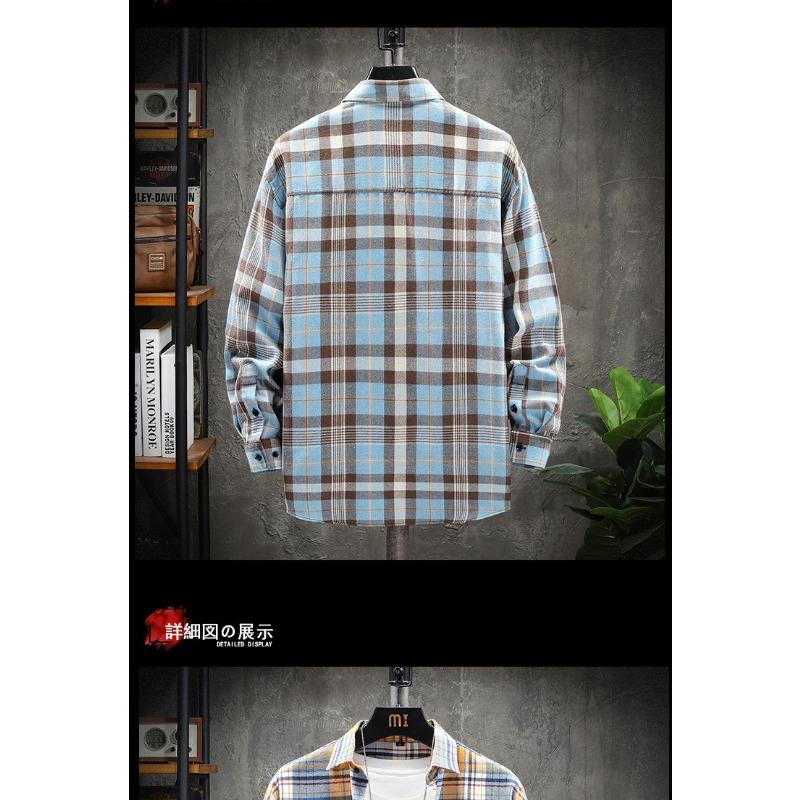 Men Casual Loose Plaid Turn Down Collar Long Sleeve Fashion Shirt