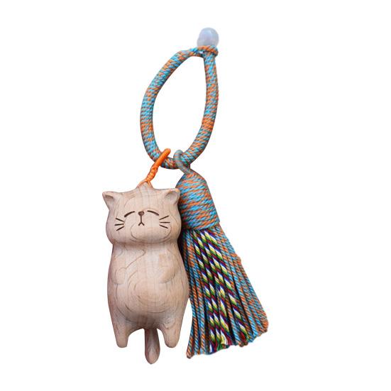 

Keychain Pendant Lucky Cat Animal Themed Charm Bags Handcrafted Wooden Cell Phones Car Keys зелений