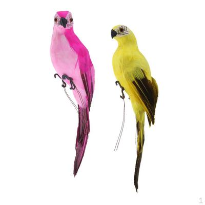 2x Macaw Parrot Ornament Artificial Feathered Animal Model Statues DIY Lawn Sculpture Er Tree Decor