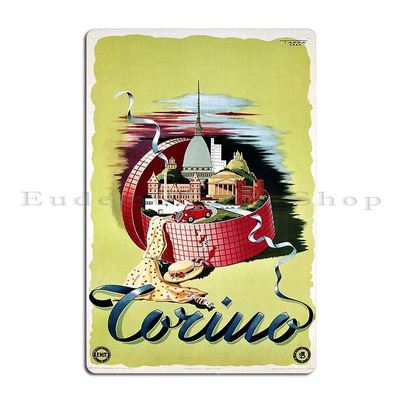 Винтаж Италия Итальянское Путешествие Турин Реклама Металлическая Табличка Кино Настенная Фреска Персонаж Украшение Фреска Жестяная Вывеска Постер 20x30cm（7.8x11.8inch）