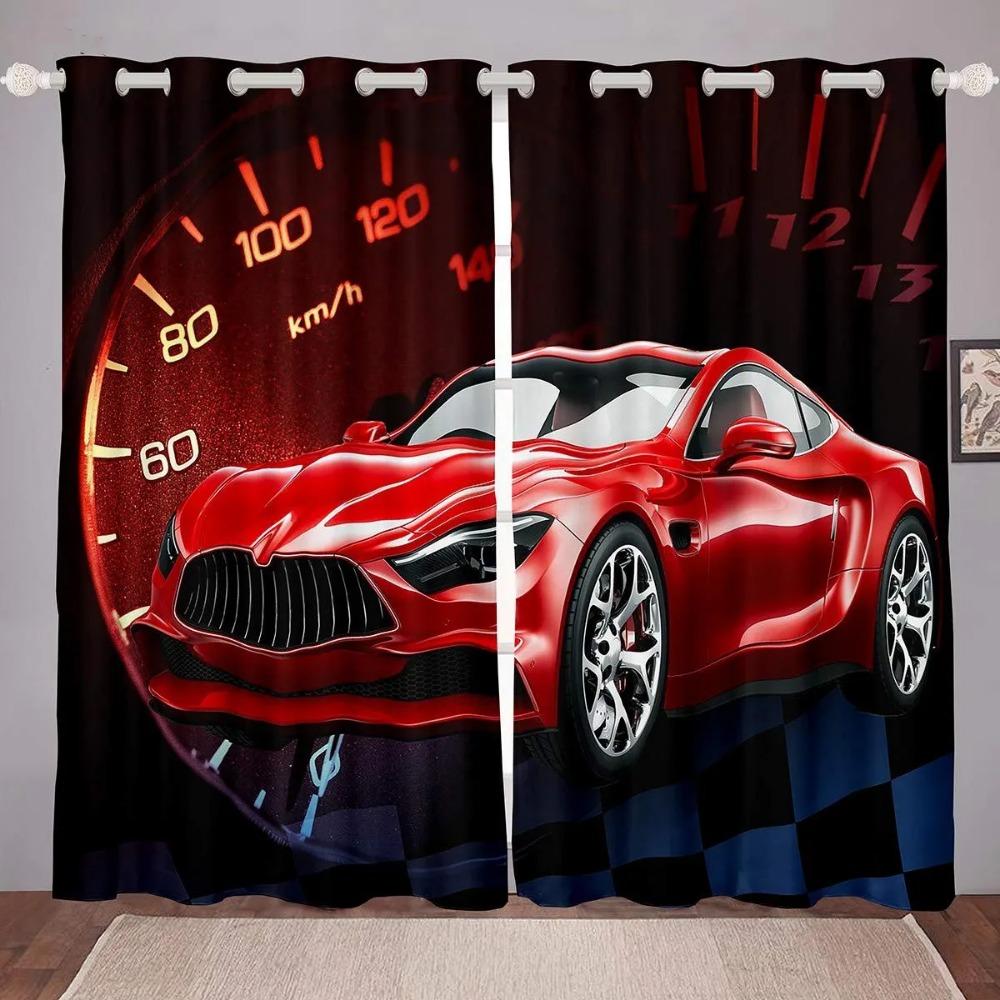 2 Panels Cool Car Sports Car Print Curtains for Bed Room Living Area Floor To Ceiling Window Kitchen Area Blinds Cortinas Grommet Top