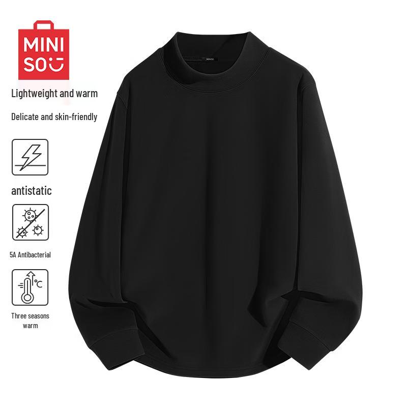 MINISO Men s Japanese Style Thermal Fleece-lined Mock Neck Long-Sleeve T-Shirt XL