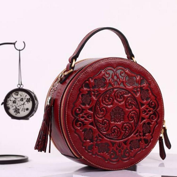 Summer Style Women's Shoulder Bag with Artistic Style, Leather Crossbody Shoulder Bag, Cowhide Small Round Bag
