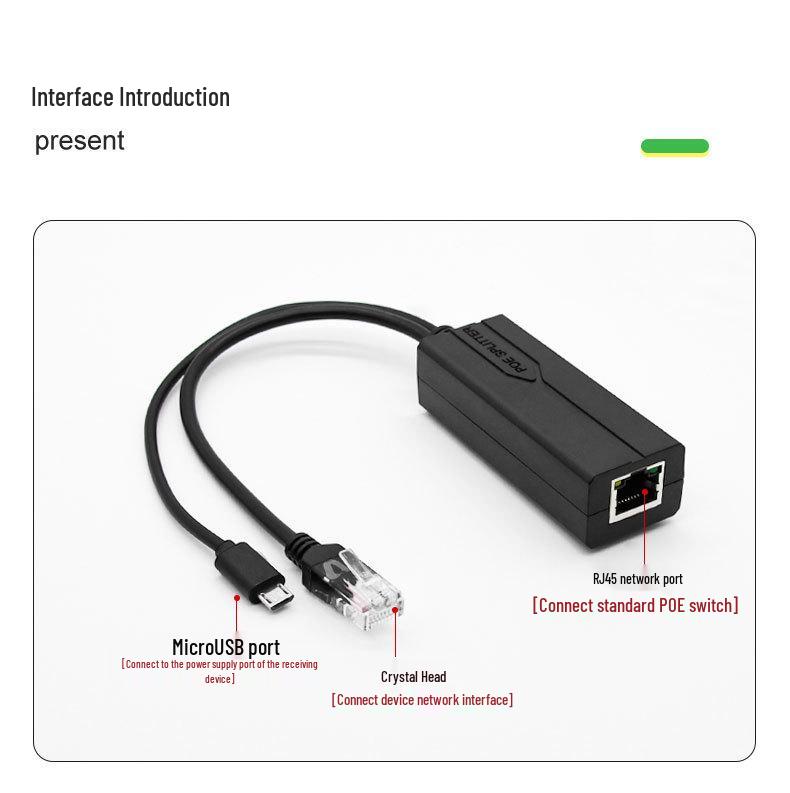 MicroUSB PoE Splitter 48V to 5V Power Supply Module for Android Devices