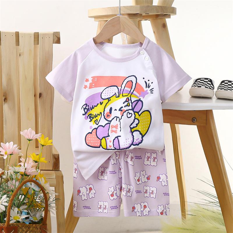 2026 Summer Kids O-Neck Short Sleeve Top Suits Baby Spring Cartoon Short Pant Two-pieces Set Suit for Girl Boy
