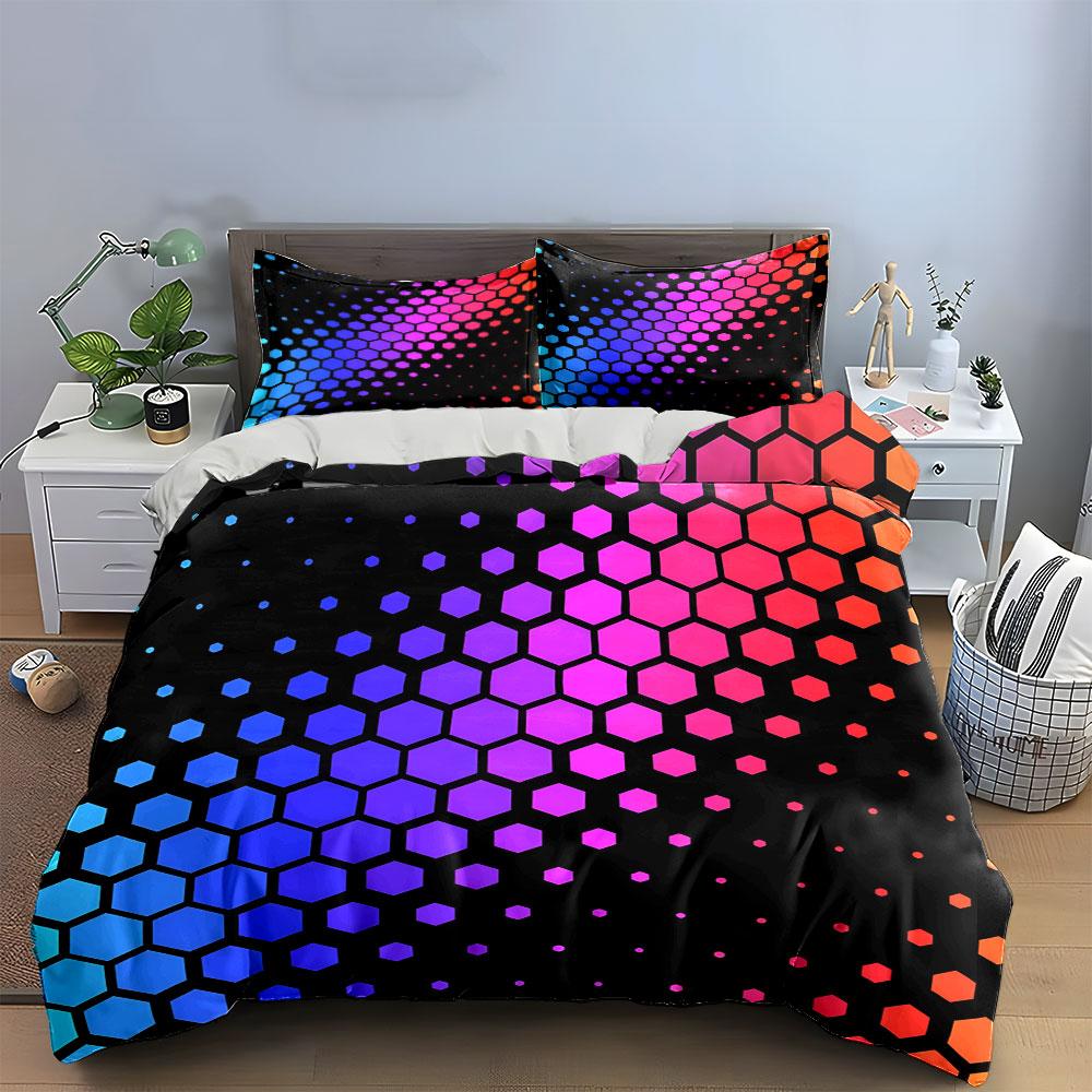 "Hexagon Gradient Decorative Set" Bedding Set with 1 Duvet Cover 2 Pillowcases Single Double King Queen, Gift