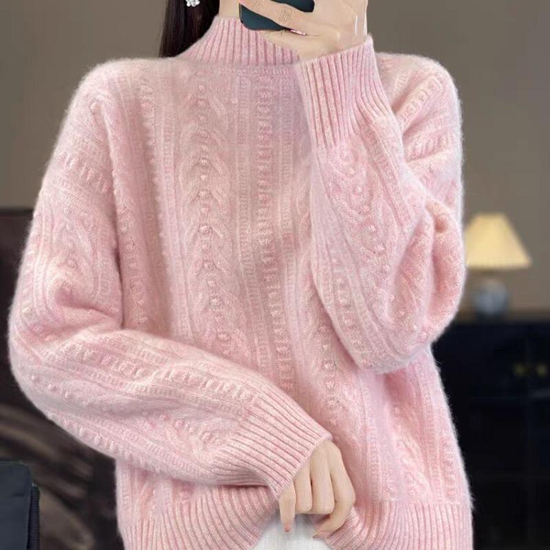 

Свитер-пуловер с полуворотником-гольф, мягкий, восковой, утолщенный, свободного кроя, вязаный из шерсти 2XL