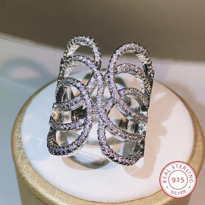 Silberner geometrischer gewundener großer Ring für Damen Modeschmuck Wickelring Party Geburtstagsgeschenk