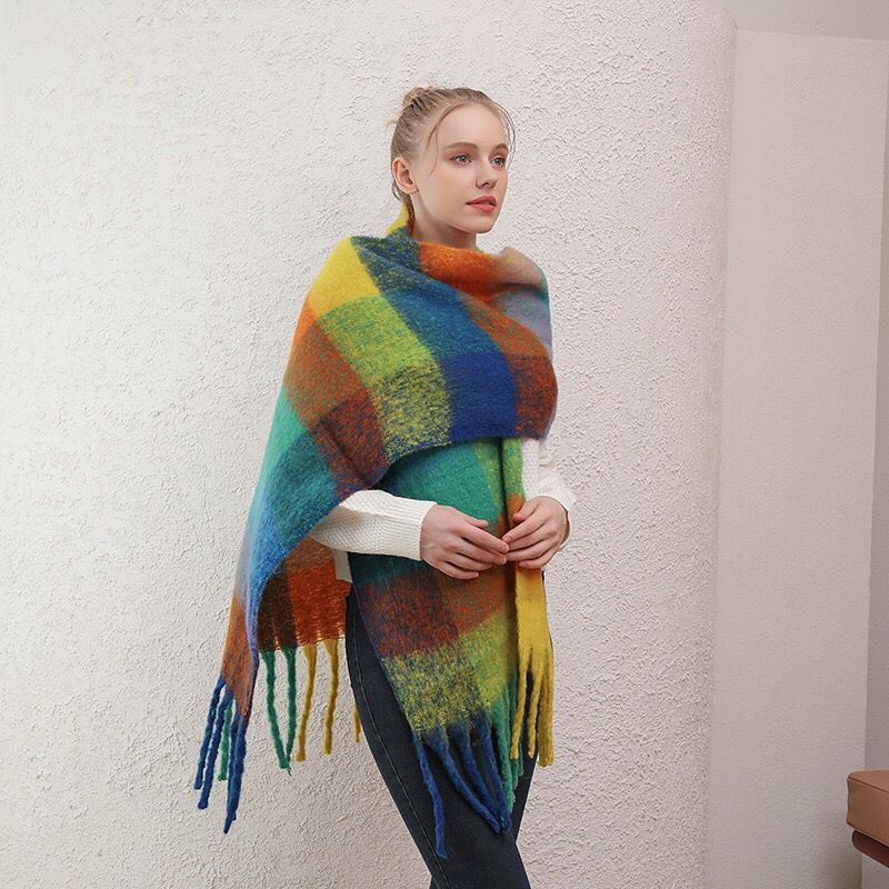 Imitation Cashmere Scarf for Women Winter  Men's Scarf  Autumn and Winter Thick Wool Tassel  Versatile New Plaid Scarf
