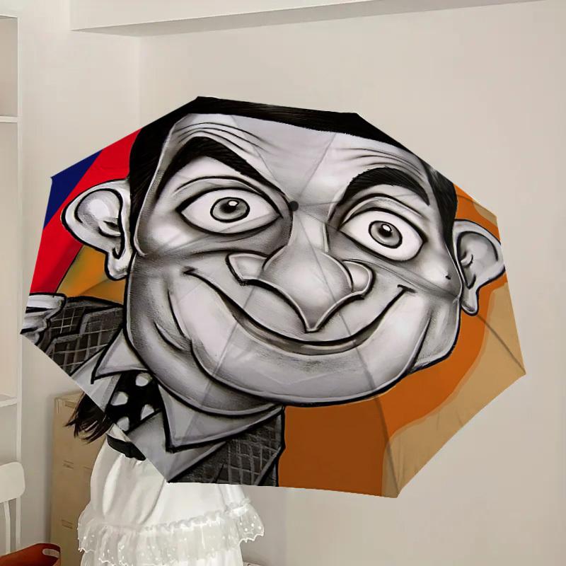 1pc Mr. Bean, Cartoon Automatic Folding Umbrella, Portable Collapsible Design, Casual Outdoor Accessory L1127096