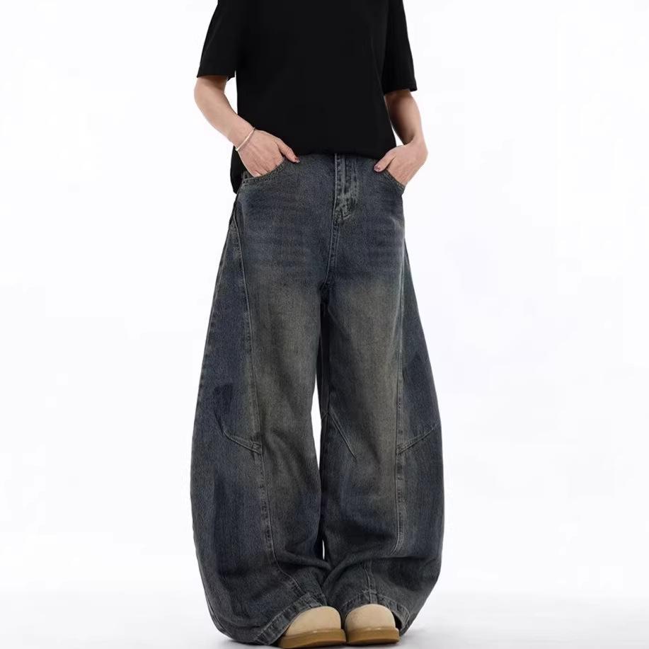 American Retro Washed Old Scimitar Jeans Men's and Women's Street Trendy Brand Ruffian Handsome Loose and Versatile Wide-leg Floor-mopping Pants