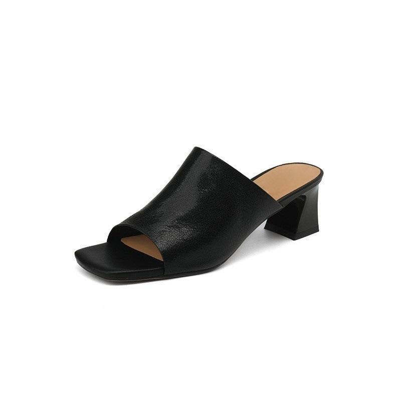 

Французские крутые шлепанцы на высоком каблуке женские 2025 новая летняя обувь толстый каблук белые полушлепанцы босоножки с открытым носком 40