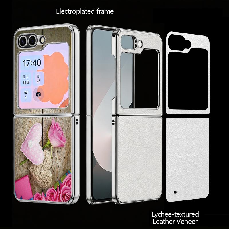 Cute Love Hearts Print Case For Samsung Galaxy Z Flip 8 7 6 5 Z Flip8 Flip7 Flip6 Hybrid 3in1 Plating Leather Skin Folding Phone Cover