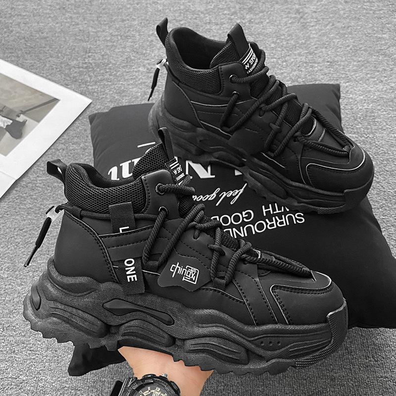 High-top winter new niche original sports and leisure students thick-soled heightening leather dad shoes