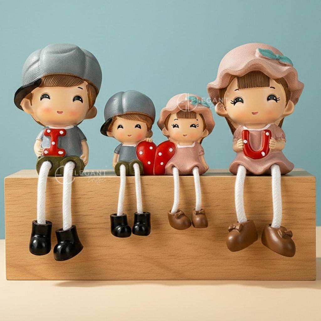 Gift Set Decorative Polyresin Hanging Legs | Family Showpiece Dolls Miniature Figurine Living Room Home Decor Gift Item (4 Pcs Set)