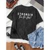 American Retro Snowflake Letter Print Round Neck Short Sleeve Women Base T Shirt