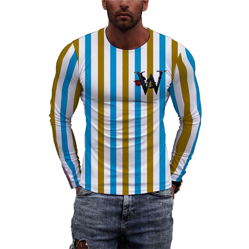 

Длинные рукава полосатые мужские модные футболки свободные повседневные дышащие топы 3D печатные буквы уличный хип-хоп большой размер мужской топ футболка 6XL