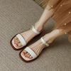 Fashion Flat Leather One Word Buckles Summer 2024 Sandals For Woman Footwear Open Toe With Low Heels Women's Shoes Young On Sale Offer H
