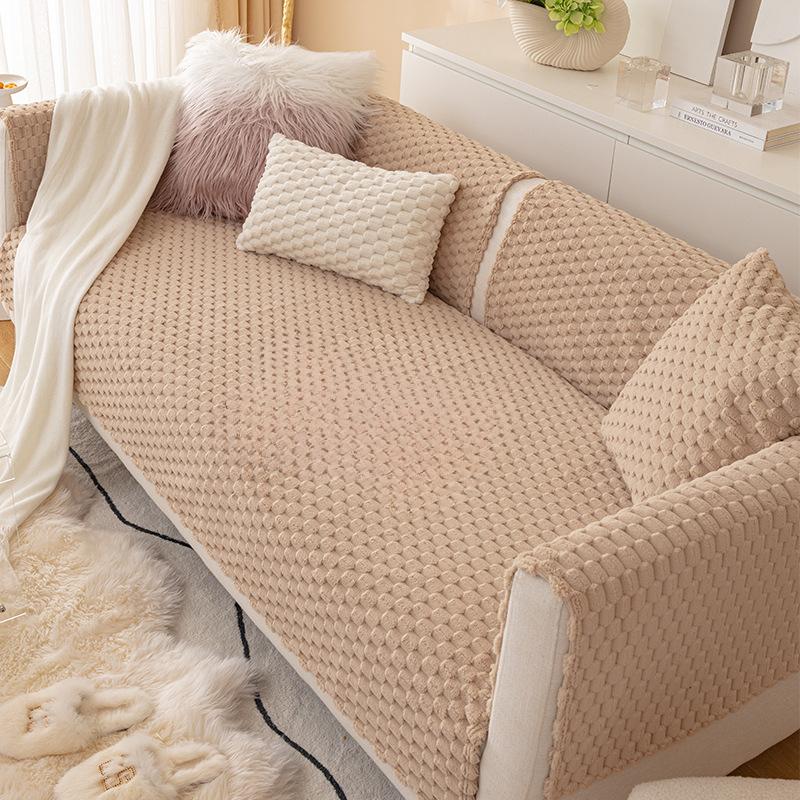 Sofa Cushion Winter Plush Non-Slip Cushion Cat Petting Pure Color Simple Modern Sofa Cover Slipcover