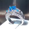New Fashion Heart-shaped Blue Zirconia Ring Female 925 Stamp Hollow Geometric Jewelry Party Wedding Gift