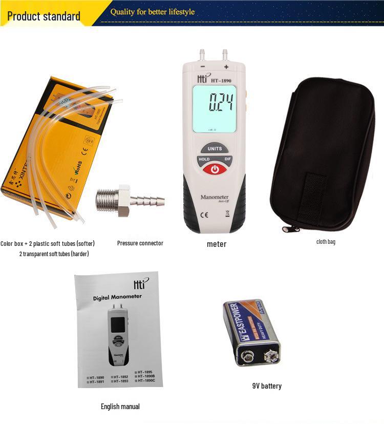 HT1890 Handheld Differential Pressure Meter for Car Repair and Pipeline Air Pressure Measurement.