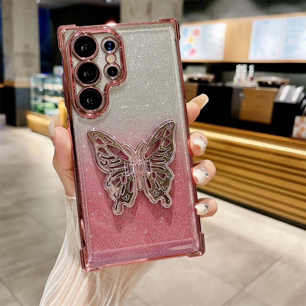 Electroplated four-corner airbag butterfly bracket for Samsung S25Ultra mobile phone case S23FE with lens film S22U