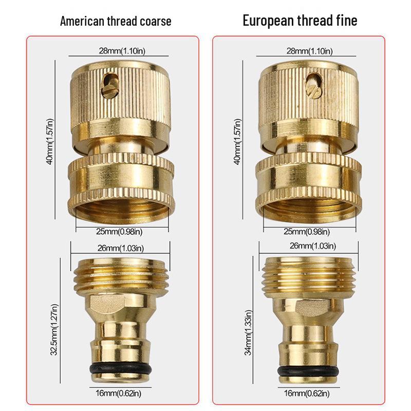 American Brass 3/4" Garden Hose Quick Connectors, Male & Female, 6-Point Adapter.