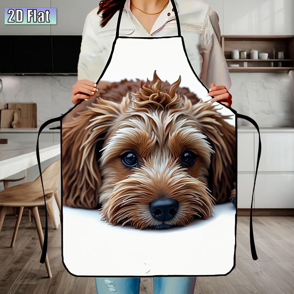1pc, Dog Face Art Print Themed Apron, Christmas, Daily Necessities, Suitable for Cafe Settings, Baking Kitchen, Living Room, Gift for Family and Frien