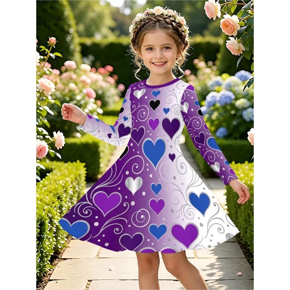 Girls' 3D Heart Butterfly Dress Long Sleeve Summer Spring Vacation Daily Holiday Princess Beautiful Sweet Kids 4-12 Years Casual Dress A Line Dress