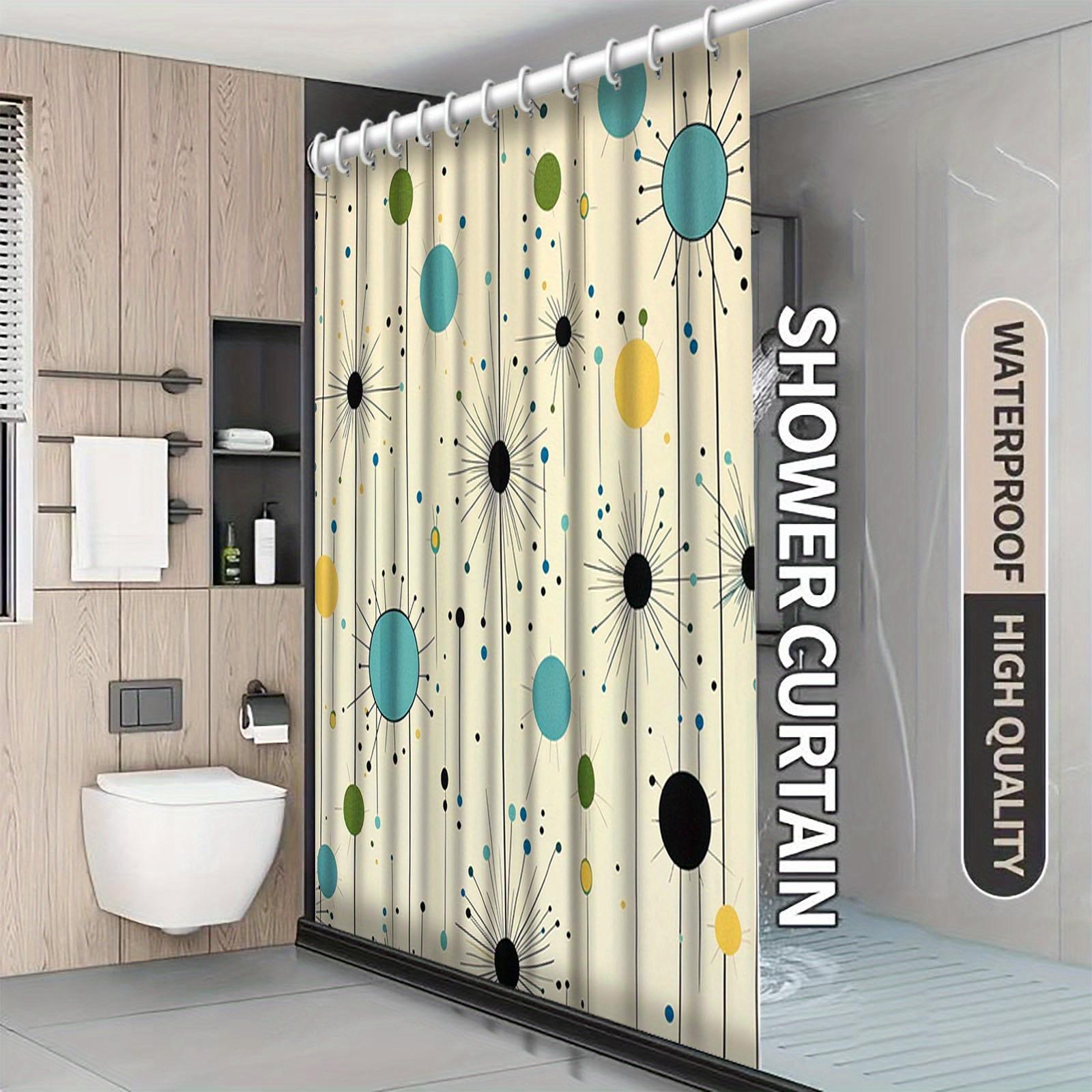 

Mid-Century Modern Shower Curtain - 47x70.8 Inches, Polyester, Abstract Circle & Dandelion, Easy Clean, Includes Hooks W90XH180cm