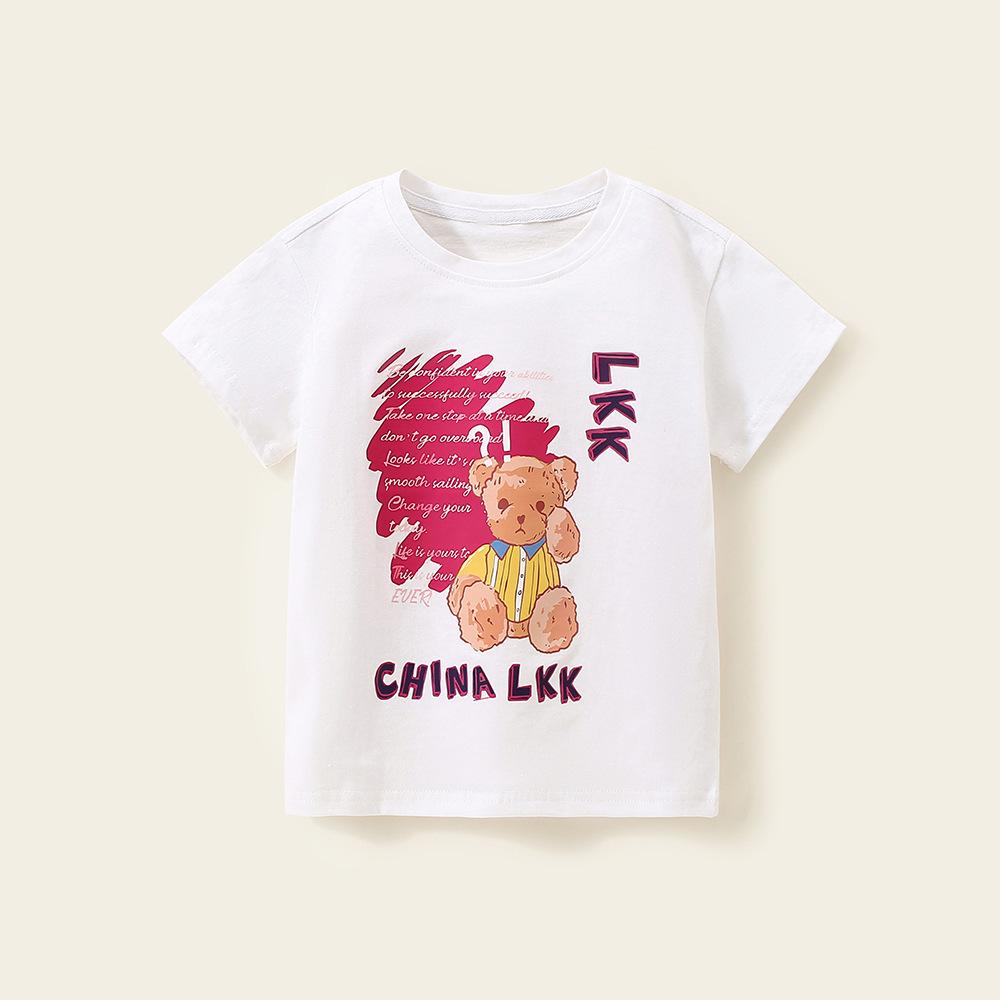 Chlapecké tričko Polorukáv Dětské Krátký rukáv Kreslený Medvídek Čistá bavlna Dětské letní oblečení pro miminko