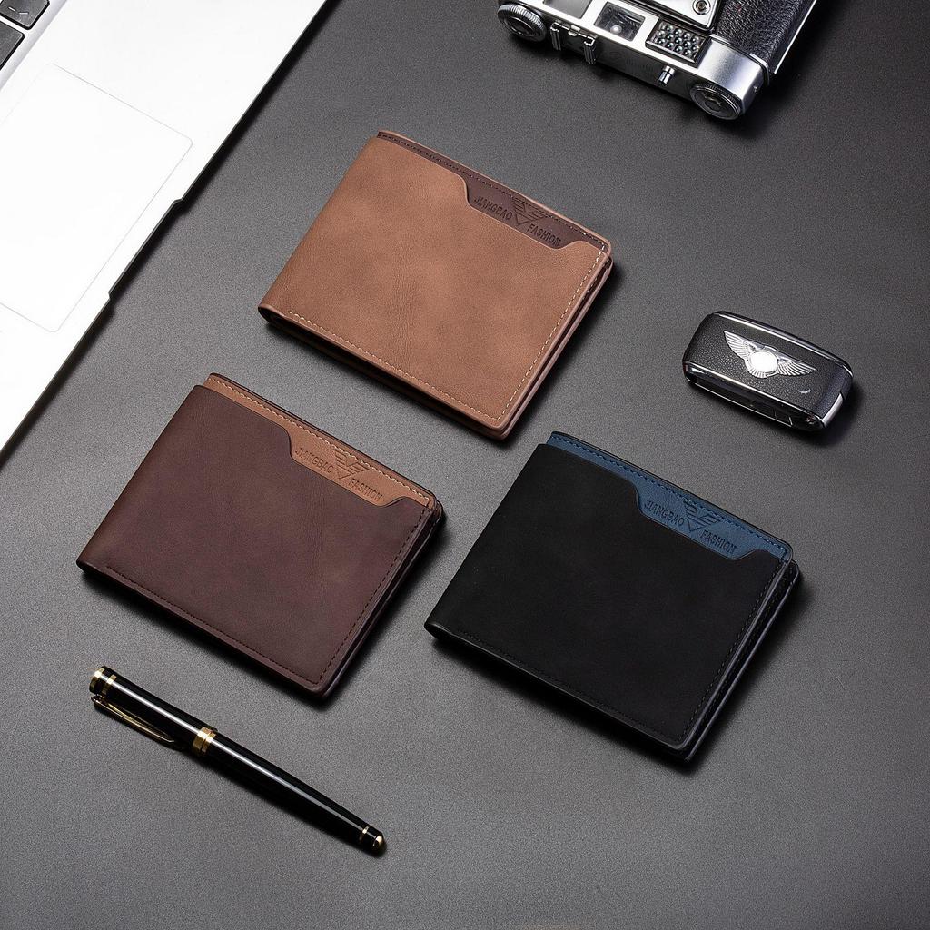 Pánská kožená peněženka přes hranice: Krátký styl s více přihrádkami na karty, mincovníkem a klipem na peníze pro obchodní použití.