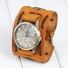 Men's Retro Quartz Watch with Wide Genuine Leather Band