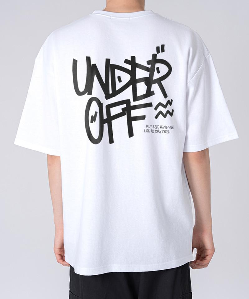 UNDEROFF Oversized Rundhals Graffiti Rückenlogo Kurzarm T-Shirt Weiß Grün
