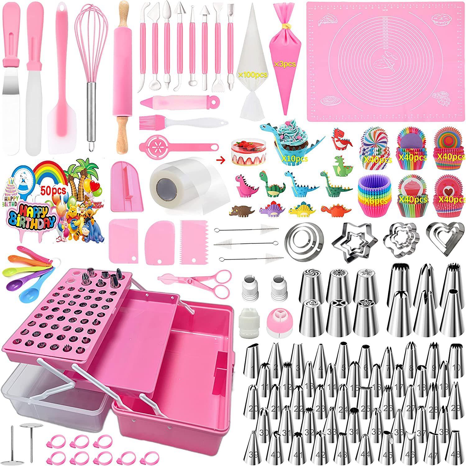 

488 Piece Cake Decorating Tools Set Cream Mounted Mouth Three-Layer Storage Box Plastic Material рожевий