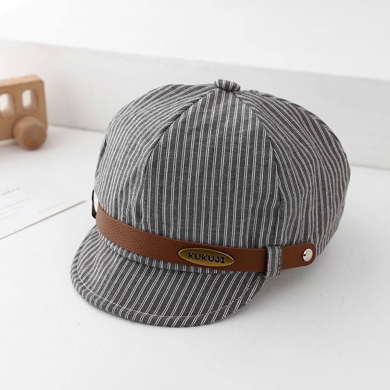 

Unisex Striped Octagonal Baby Hat - British Style, Soft Brim Baseball Cap for Spring & Autumn 50cm / 1-3 years чорний