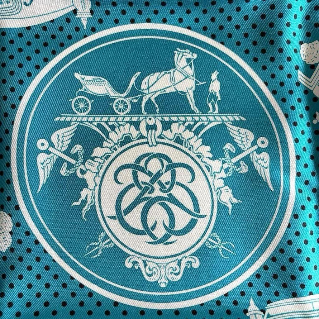 Used Excellent condition Hermes Carre 55 Ex-Libris turquoise bandana pattern with box