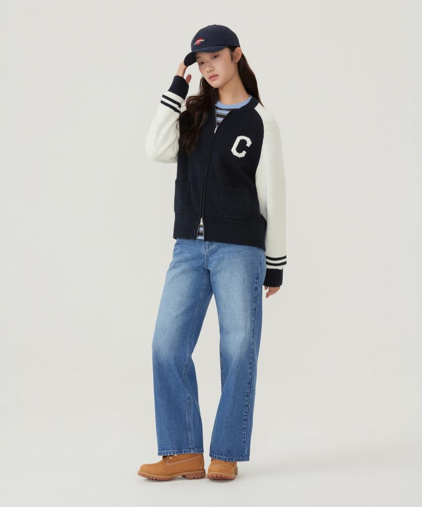Covernat Woman C Logo Varsity Zip-Up Cardigan Navy