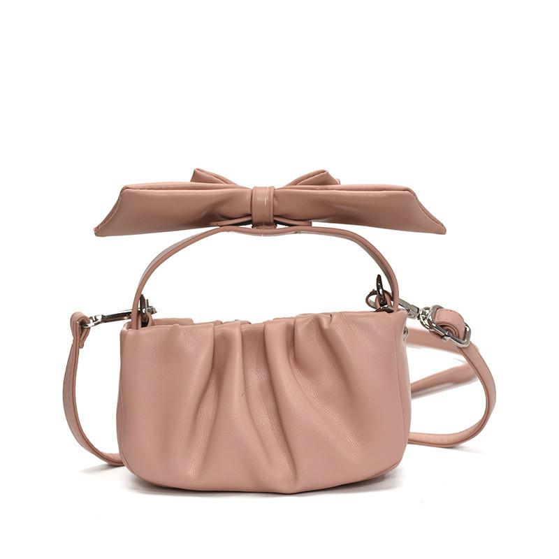 Sweet Bow Decoration Pleated Design Women Mini Leisure Shoulder Bag Crossbody