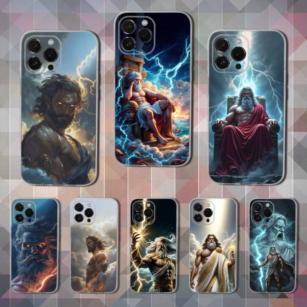 Greek God King Zeus For iPhone Max,14,SE,12,15,Pro,17,Plus,11,XS,Mini,16,X,13,XR,Transparent Soft Cover Case
