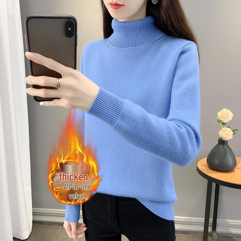 Autumn/Winter 2025 Women's High Neck Fleece Sweater: Warm, Thick, Plus Velvet Base Layer.