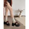 Brown velvet and velvet thick-heeled platform cotton shoes for women's winter wear with skirts, warm loafers, small leather shoes