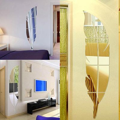 Moderne abnehmbare Feder DIY Acryl Spiegel Wandaufkleber Home Room Dekoration