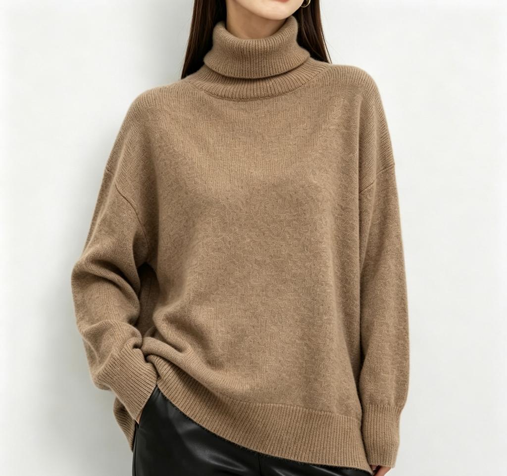 Russian Cross-border Bestseller Solid Color Basic Loose High-neck Pullover Sweater for Women, Casual Warm Pullover