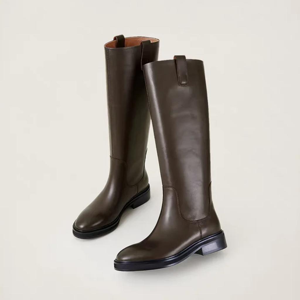 Krazing Pot Kuskinn Skinn Høst Vinter Sko Med hæler Stor størrelse 46 Rytterstøvler Kvinner Holder Varm Lår Høye Støvler