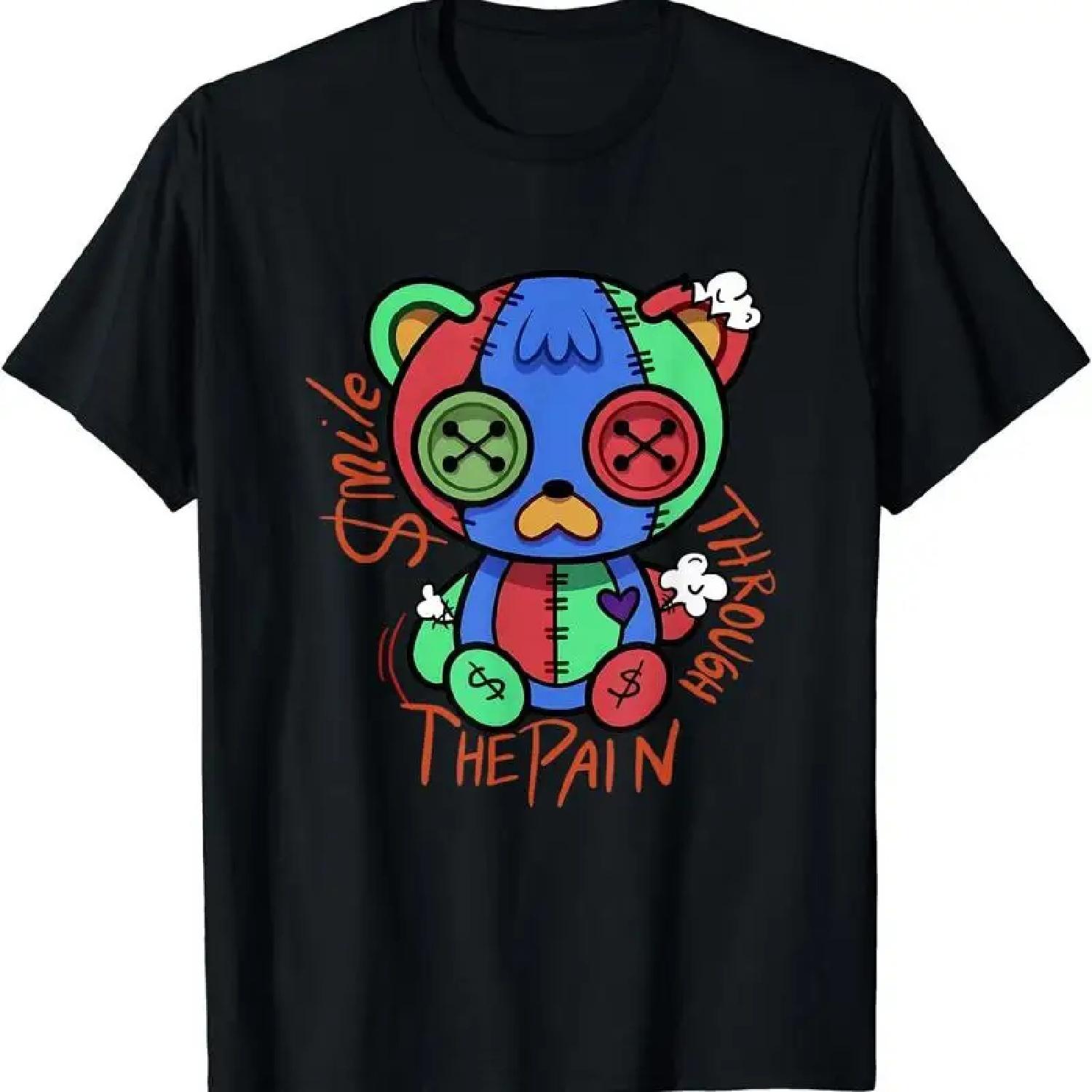 New Limited Injured Teddy Bear Funny Smile Through The Pain T Shirt S