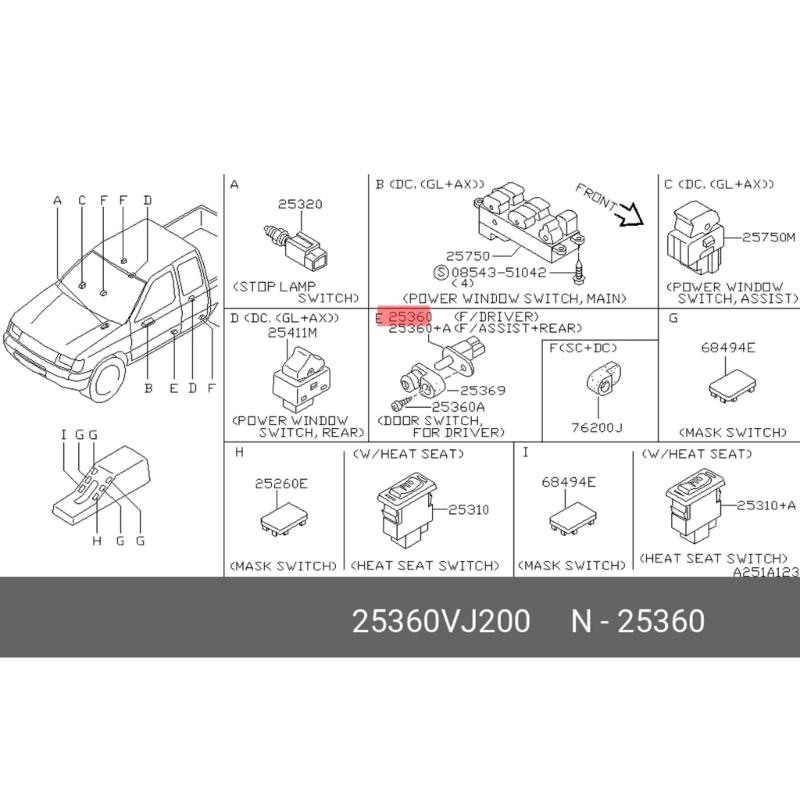 15A Car Door Light Switches For Pickup Replace Part Number 25360VJ200 25360-VJ200 Models Heat Resistant Housing