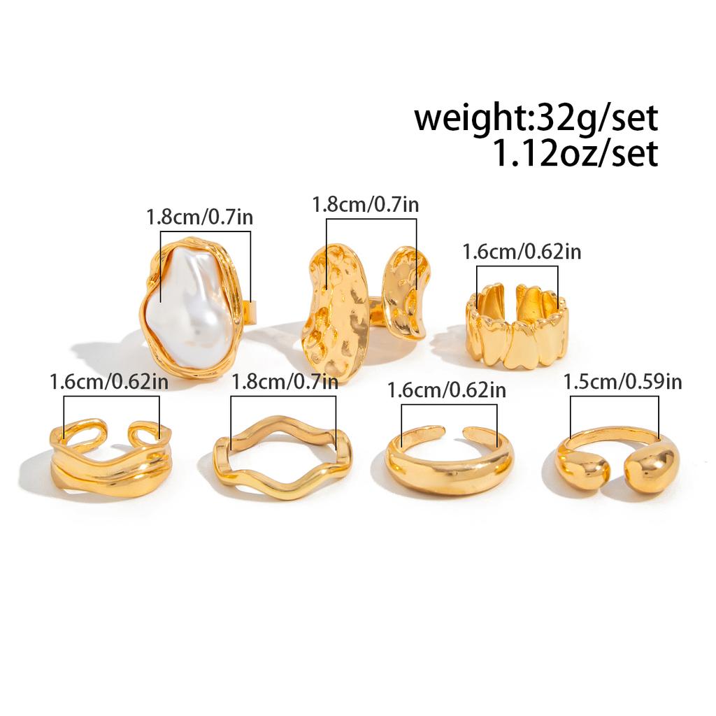 SHIXIN 7Pcs Baroque Imitation Pearl Chunky Open Rings Set for Women Smooth Irregular Wave Adjustable Rings Trendy Finger Jewelry
